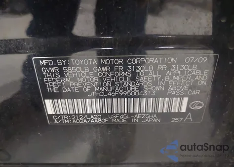 2009 Lexus Ls 460 from USA, damaged, VIN JTHCL46F995004313